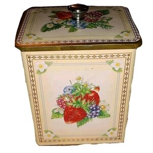 Vintage 1980s Knott's Berry Farm Empty Square Tin Canister Cookie Jar w Knob Lid